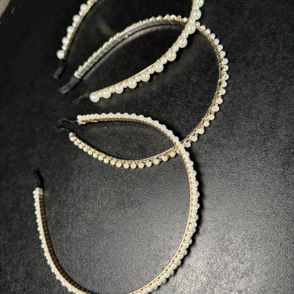 Set of 3 Faux Pearl and gold Beaded Hair Hoop - 358 - Picture 3 of 6